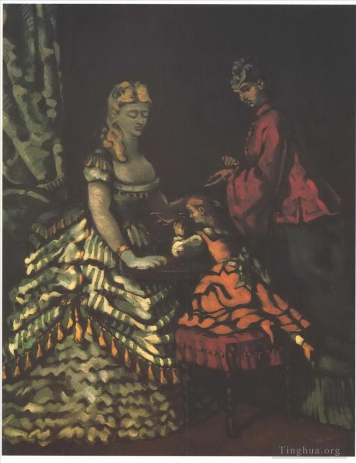 保罗·塞尚 的油画作品 -  《室内有两个女人和一个孩子》