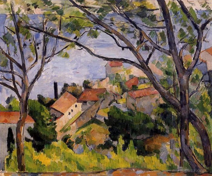 保罗·塞尚 的油画作品 -  《L,Estaque,透过树林看风景》