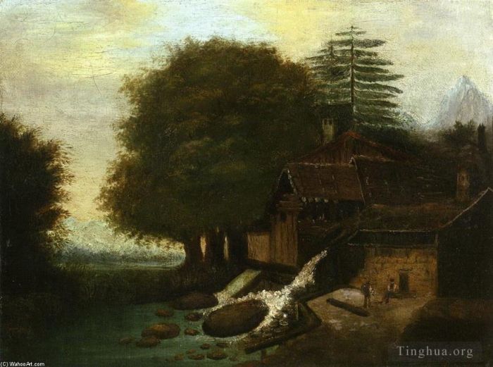 保罗·塞尚 的油画作品 -  《风景与磨坊》