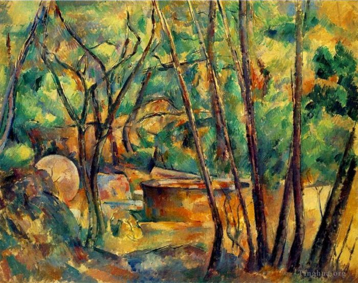 保罗·塞尚 的油画作品 -  《磨石和树下的蓄水池》