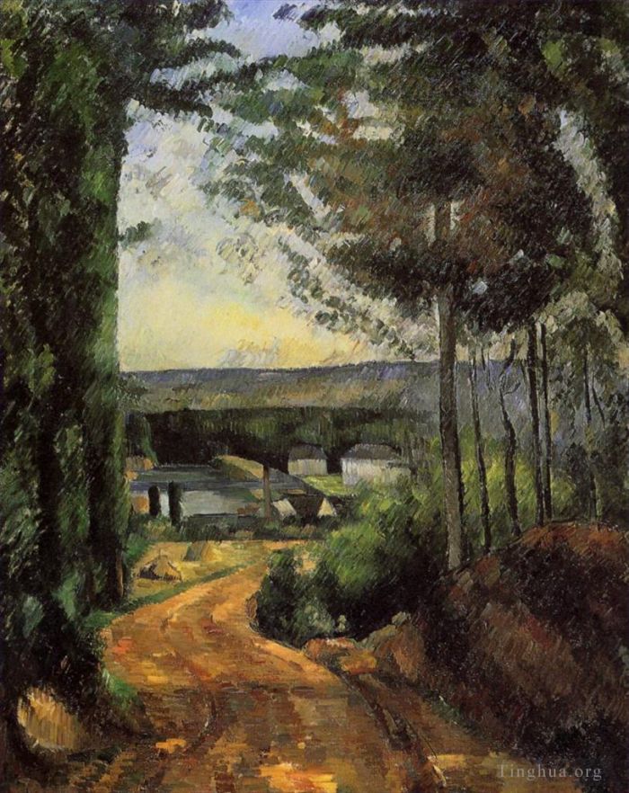 保罗·塞尚 的油画作品 -  《道路树木和湖泊》