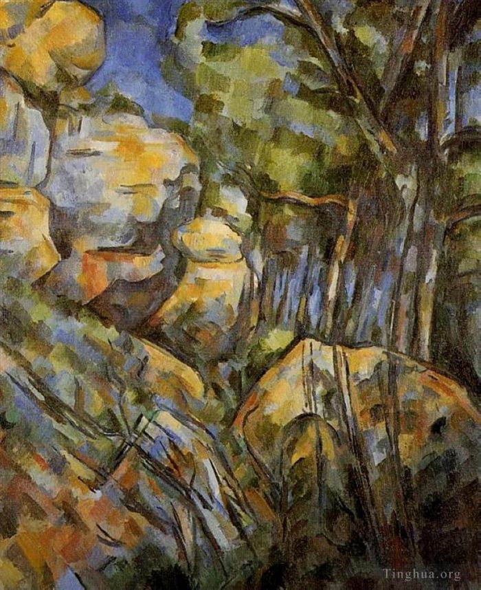 保罗·塞尚 的油画作品 -  《黑城堡下方洞穴附近的岩石》