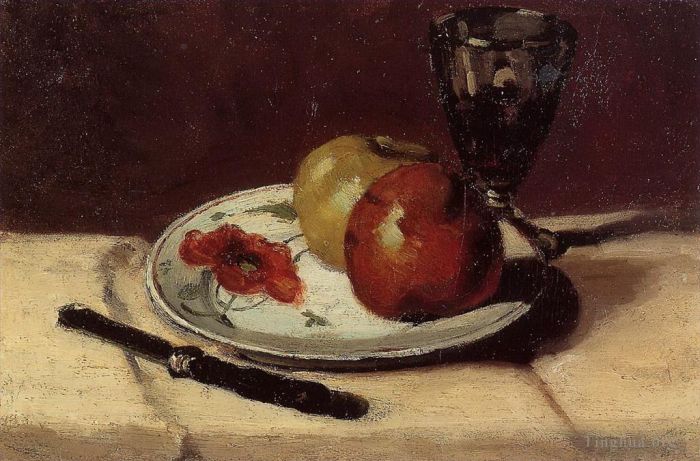 保罗·塞尚 的油画作品 -  《静物苹果和一杯》