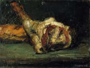 艺术家保罗·塞尚作品《静物面包和羊腿》