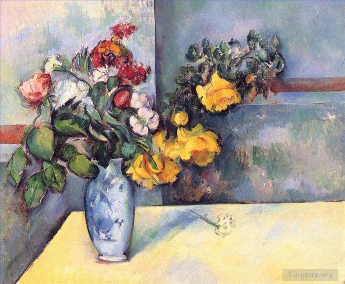 保罗·塞尚 的油画作品 -  《静物花瓶里的花》