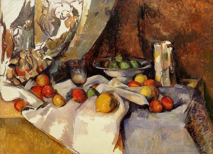 保罗·塞尚 的油画作品 -  《静物柱瓶杯和水果》