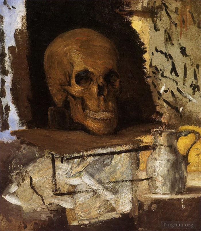 保罗·塞尚 的油画作品 -  《静物头骨和水壶》