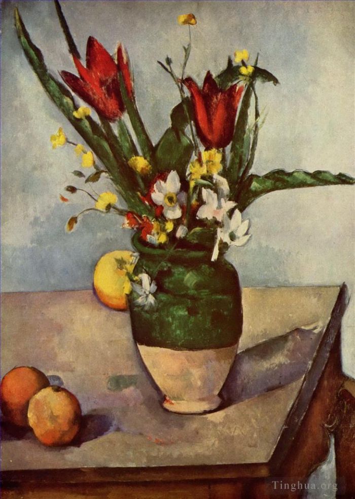 保罗·塞尚 的油画作品 -  《静物郁金香和苹果》