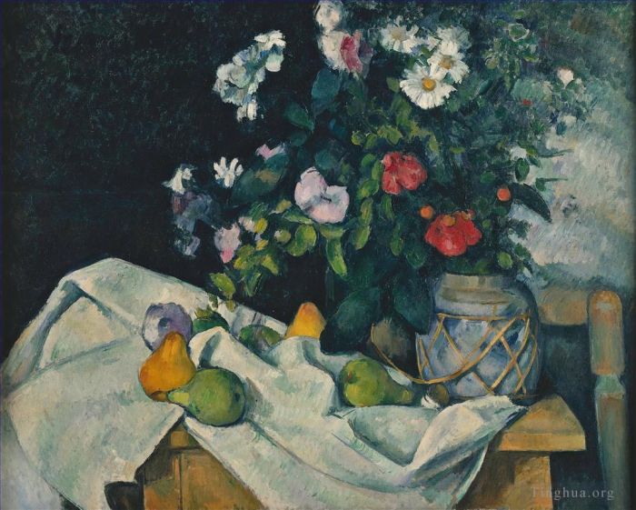 保罗·塞尚 的油画作品 -  《有鲜花和水果的静物》