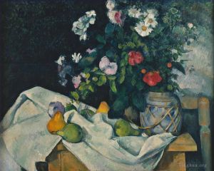 艺术家保罗·塞尚作品《有鲜花和水果的静物》