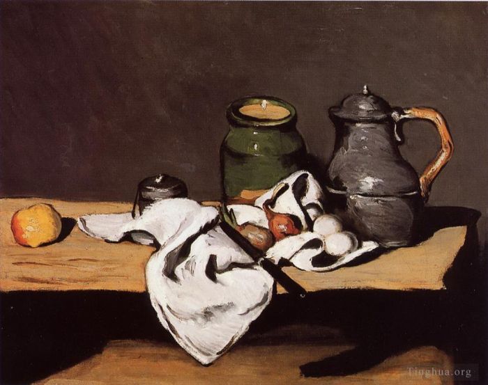 保罗·塞尚 的油画作品 -  《静物与绿锅和锡壶》