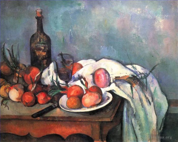 保罗·塞尚 的油画作品 -  《静物与红洋葱》
