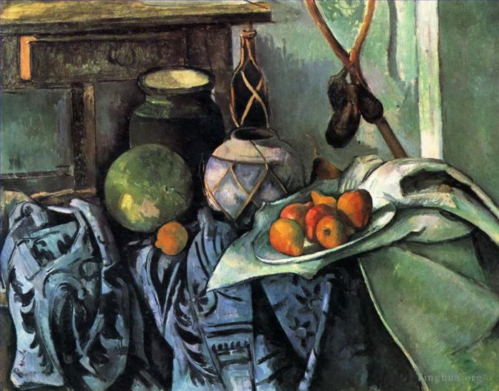 保罗·塞尚 的油画作品 -  《有姜罐和茄子的静物》