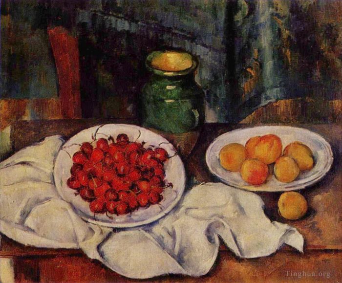 保罗·塞尚 的油画作品 -  《静物与一盘樱桃,1887》
