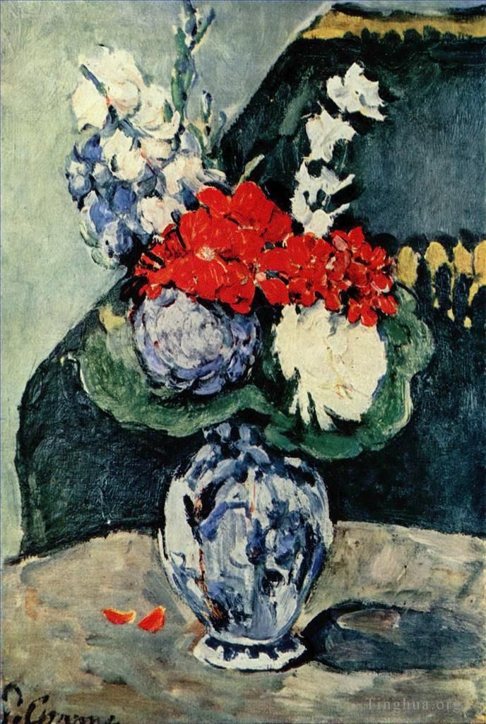 保罗·塞尚 的油画作品 -  《有花的静物代尔夫特花瓶》
