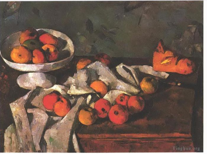保罗·塞尚 的油画作品 -  《有水果盘和苹果的静物画》