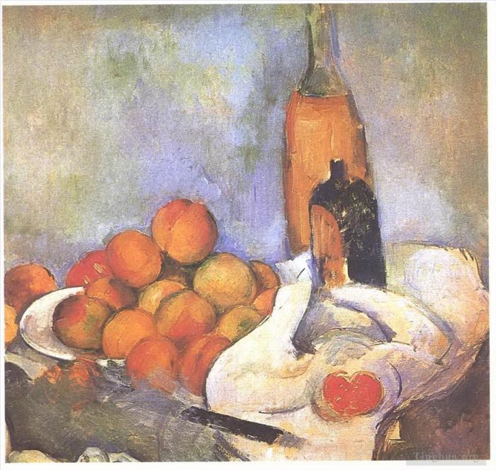 保罗·塞尚 的油画作品 -  《有瓶子和苹果的静物》