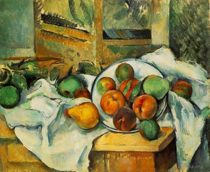 保罗·塞尚 的油画作品 -  《餐巾和水果》