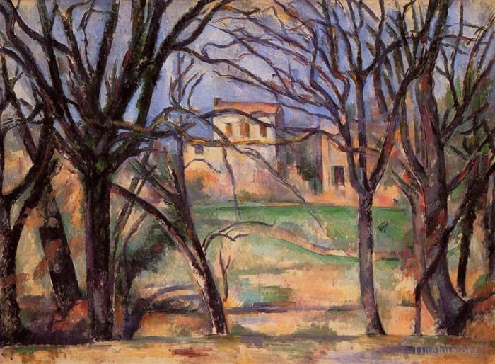 保罗·塞尚 的油画作品 -  《树木和房屋》