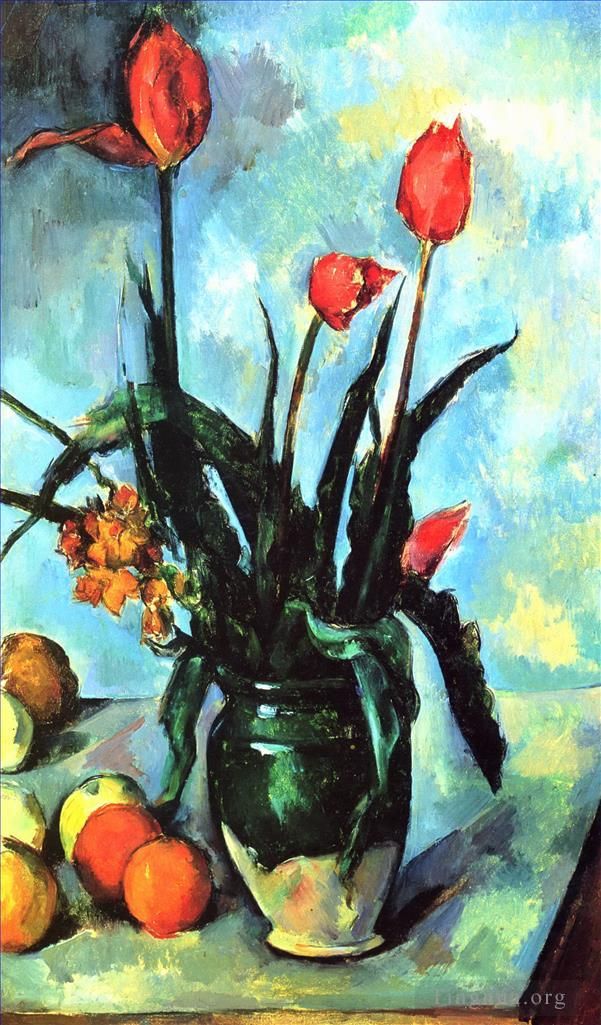 保罗·塞尚 的油画作品 -  《花瓶里的郁金香》