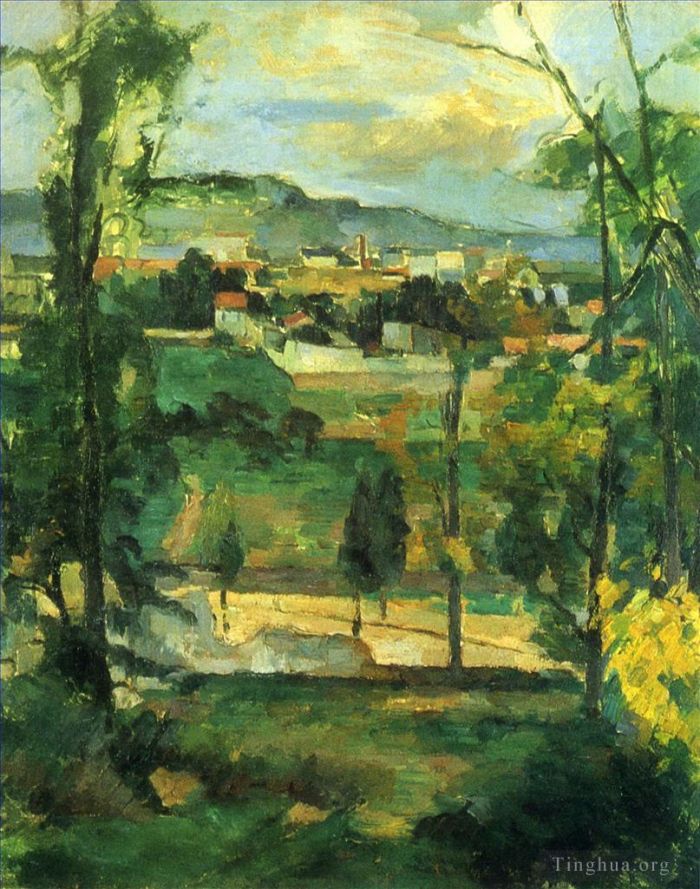 保罗·塞尚 的油画作品 -  《树后的村庄》