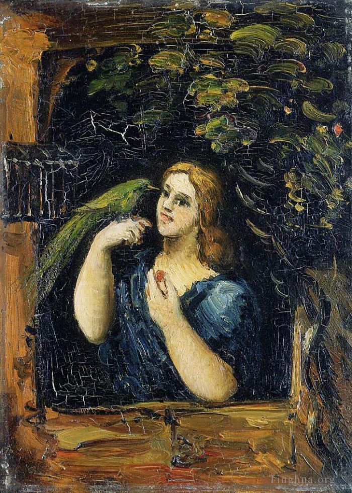 保罗·塞尚 的油画作品 -  《女人与鹦鹉》