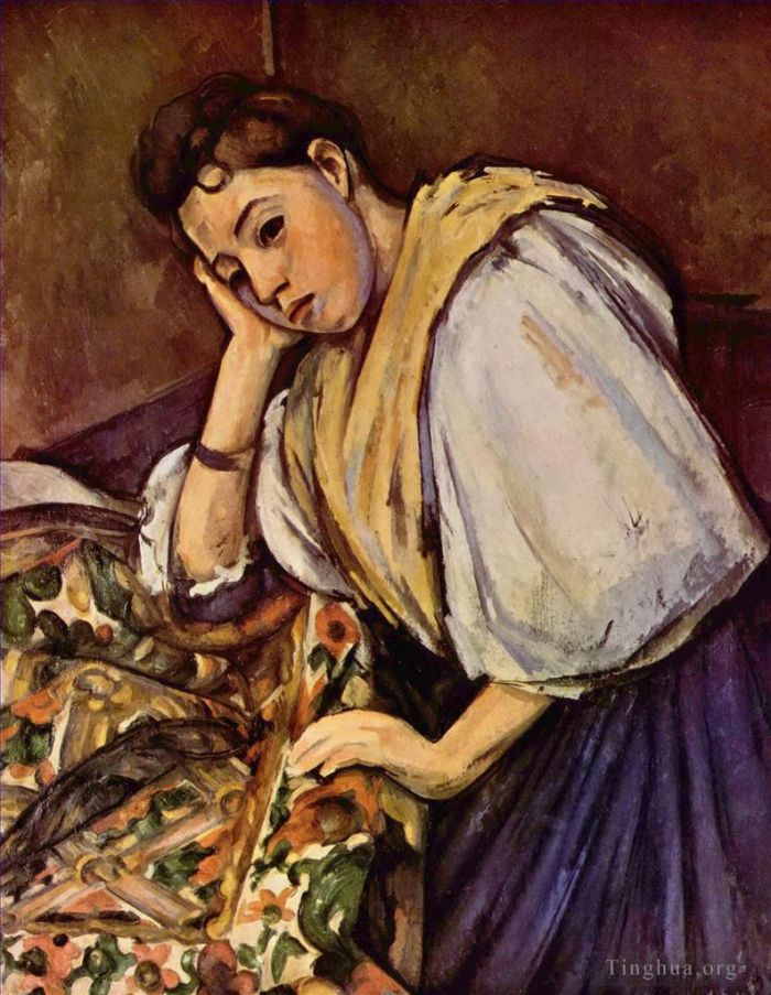 保罗·塞尚 的油画作品 -  《年轻的意大利女孩靠着她的肘部》