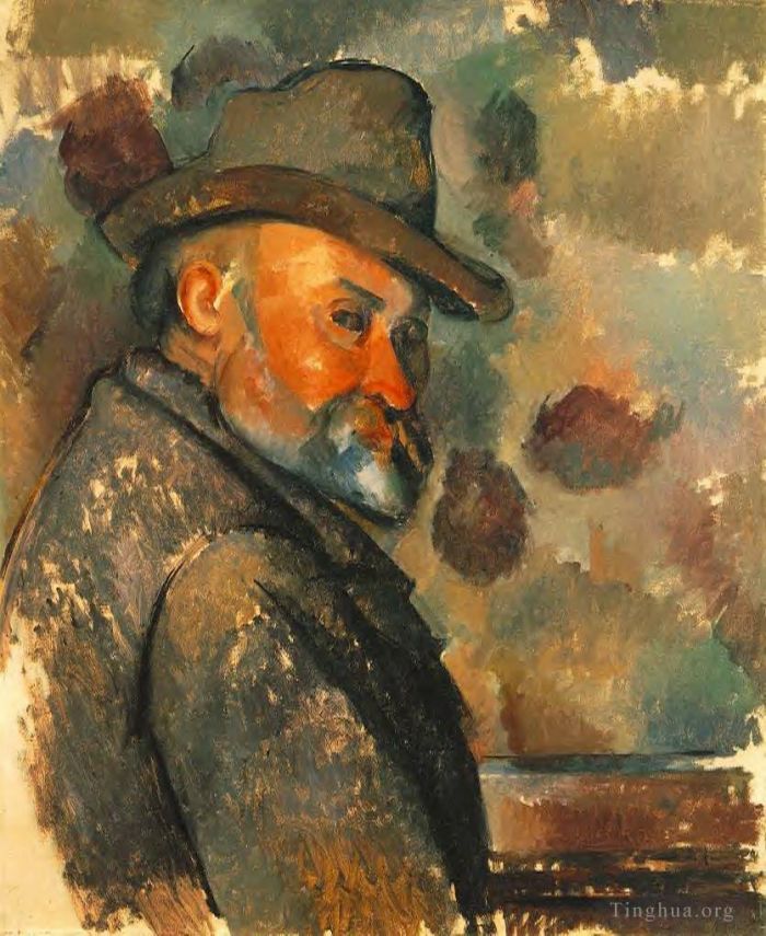 保罗·塞尚 的各类绘画作品 -  《戴毡帽的自画像》