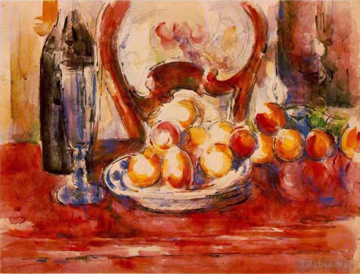 保罗·塞尚 的各类绘画作品 -  《静物苹果,瓶子和椅背》