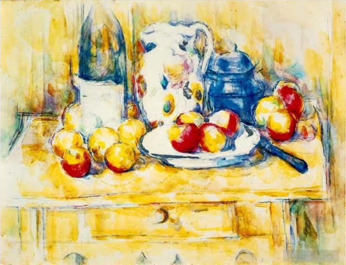 保罗·塞尚 的各类绘画作品 -  《有苹果,瓶子和奶壶的静物画》