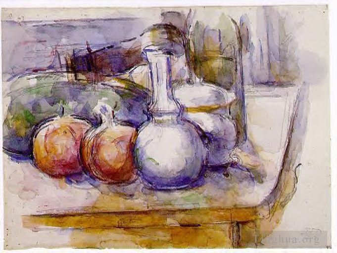 保罗·塞尚 的各类绘画作品 -  《静物与玻璃水瓶》