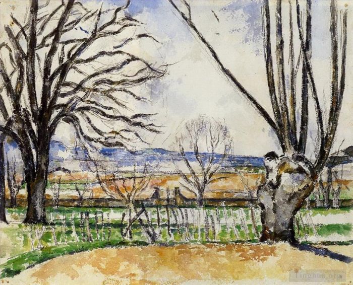 保罗·塞尚 的各类绘画作品 -  《春天的,Jas,de,Bouffan,树》