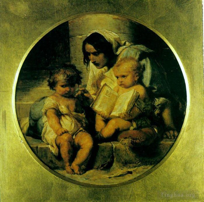 保罗·德拉罗什 的油画作品 -  《学习阅读的孩子,1848》