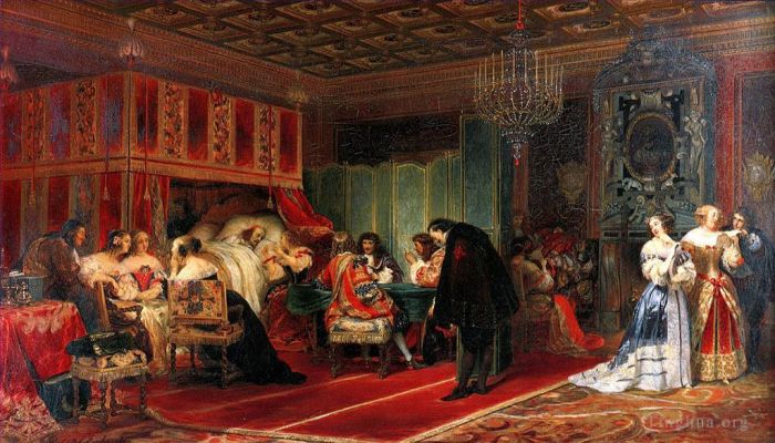 保罗·德拉罗什 的油画作品 -  《红衣主教马扎林垂死,183,真人大小》