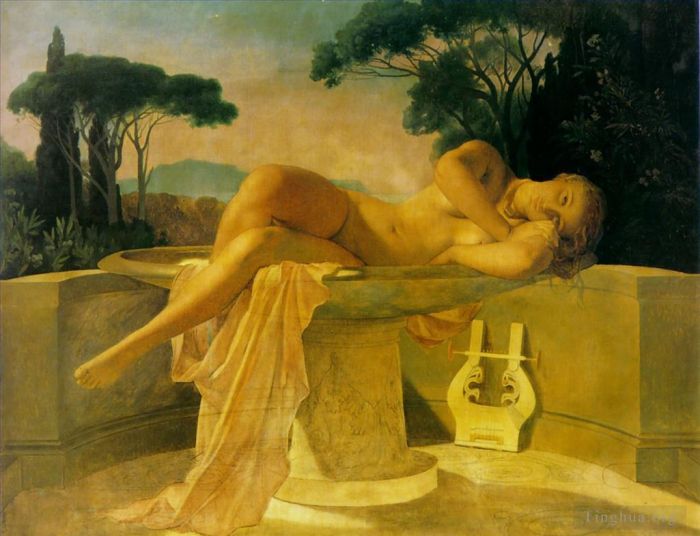 保罗·德拉罗什 的油画作品 -  《盆中的女孩,1845,未完成,伊波利特·德拉罗什》