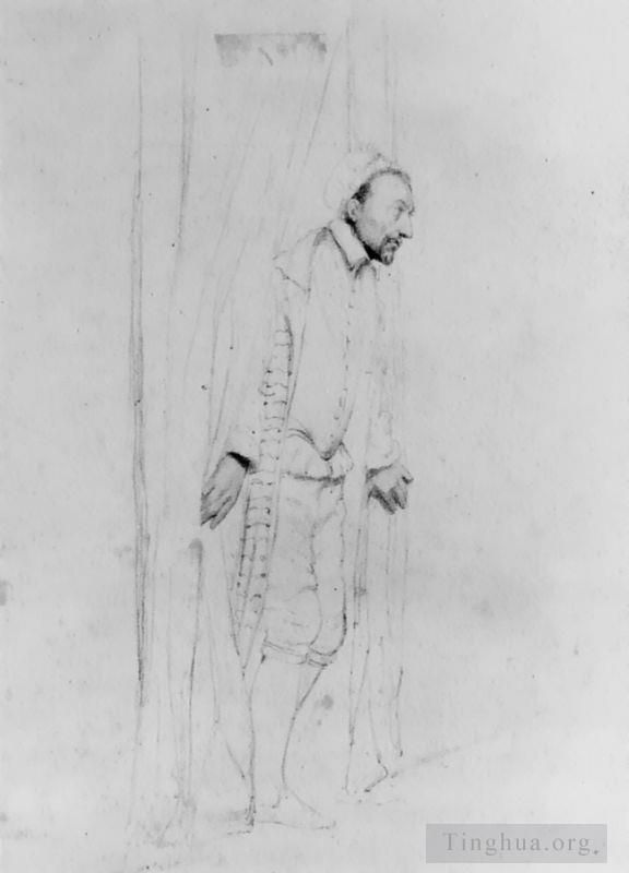 保罗·德拉罗什 的各类绘画作品 -  《铅笔研究伊波利特·德拉罗什》