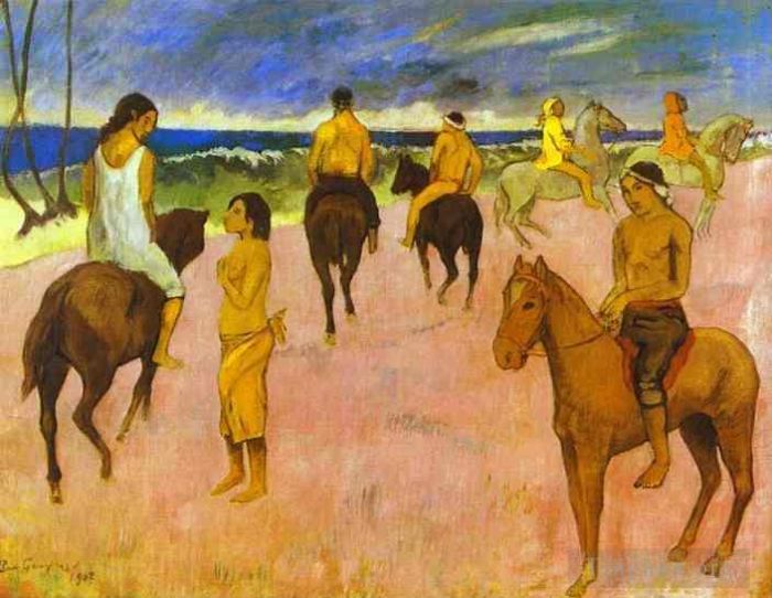 保罗·高更 的油画作品 -  《海滩上骑马的人》