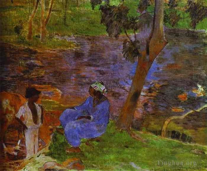 保罗·高更 的油画作品 -  《在池塘边》