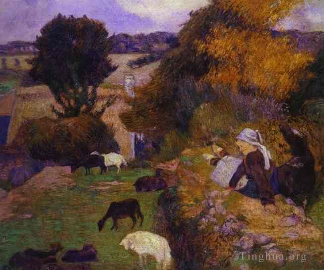 保罗·高更 的油画作品 -  《布列塔尼牧羊女》