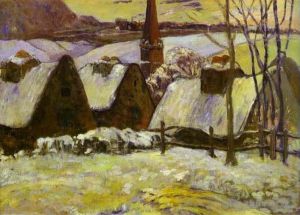 艺术家保罗·高更作品《雪中的布列塔尼村庄》