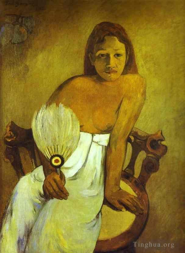 保罗·高更 的油画作品 -  《拿着扇子的女孩》