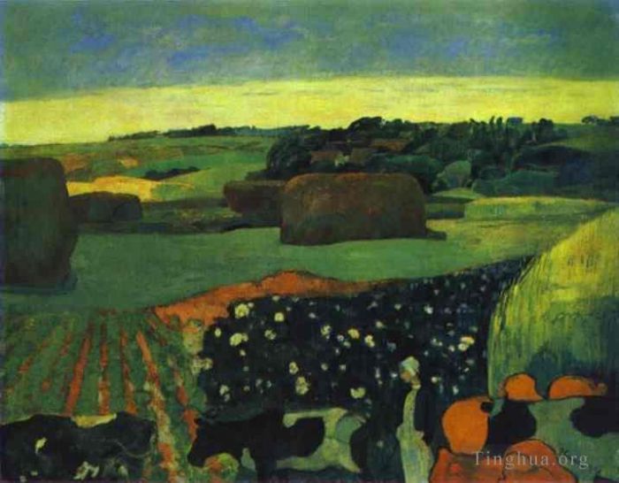 保罗·高更 的油画作品 -  《布列塔尼的干草堆》