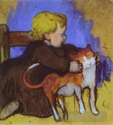 保罗·高更 的油画作品 -  《咪咪和她的猫》