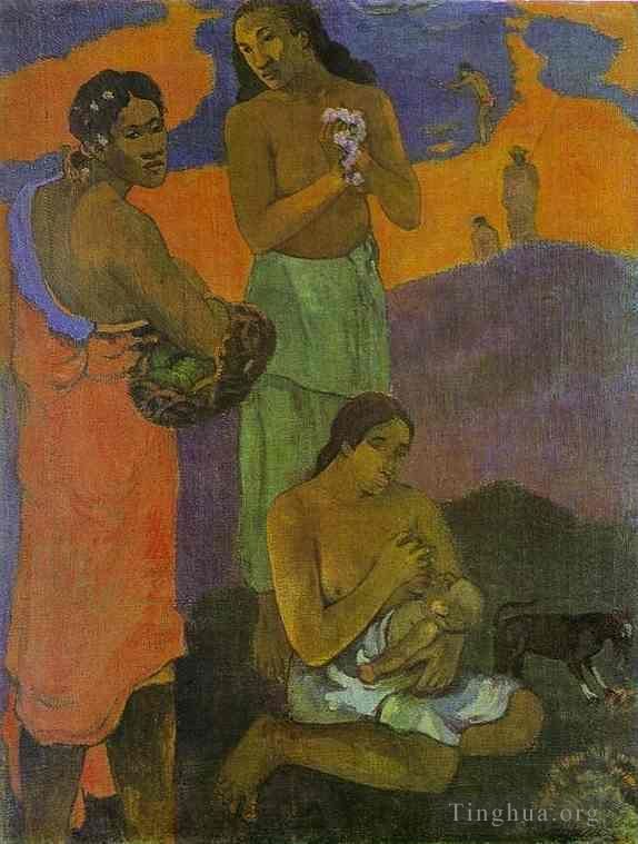 保罗·高更 的油画作品 -  《岸上的母亲妇女》