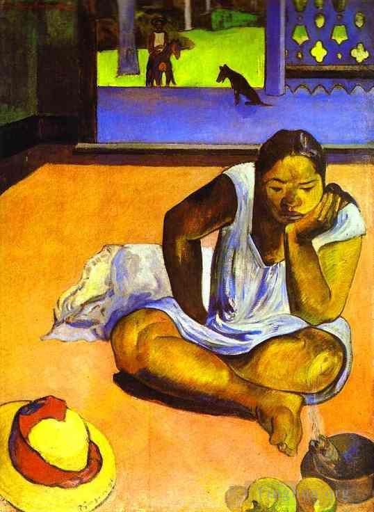 保罗·高更 的油画作品 -  《Te,Faaturuma,沉思的女人》
