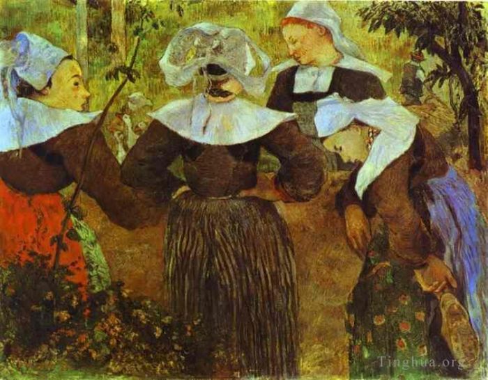 保罗·高更 的油画作品 -  《布列塔尼四个女孩》