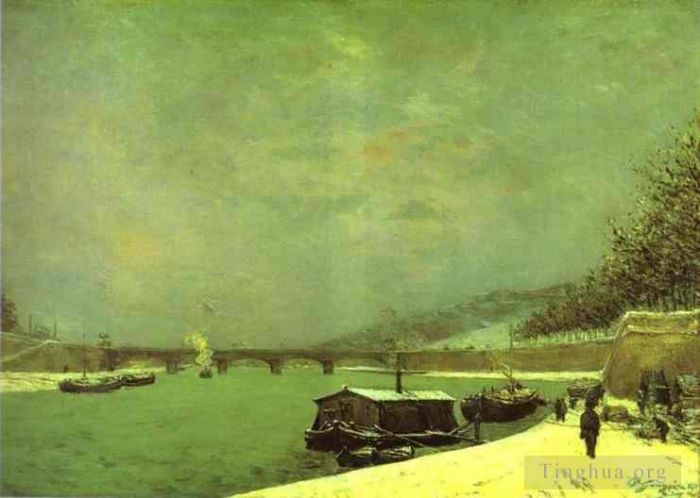 保罗·高更 的油画作品 -  《耶纳桥的塞纳河,下雪的天气》