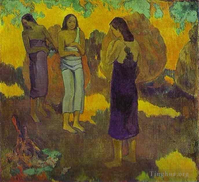 保罗·高更 的油画作品 -  《黄色背景下的三名大溪地妇女》