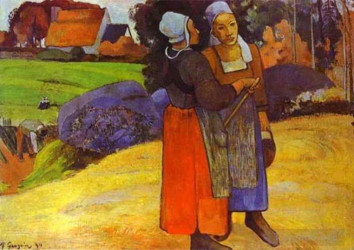保罗·高更 的油画作品 -  《路上的两个布列塔尼妇女》