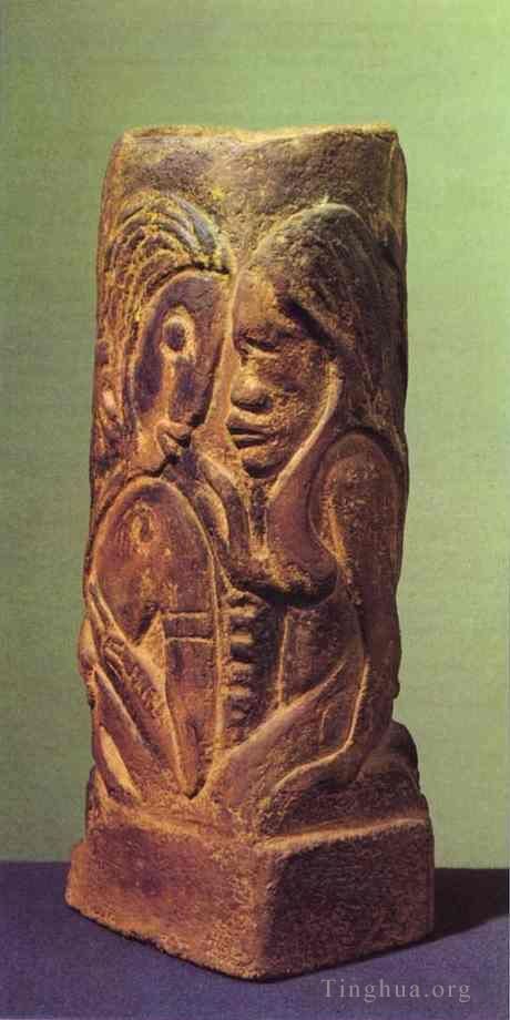 保罗·高更 的雕塑作品 -  《陶瓷花瓶，饰有大溪地神,Hina,和,Tefatou》